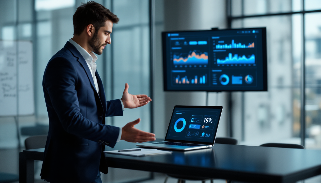 미리캔버스 AI로 제작된 프레젠테이션을 가지고 자신있게 발표하는 모습