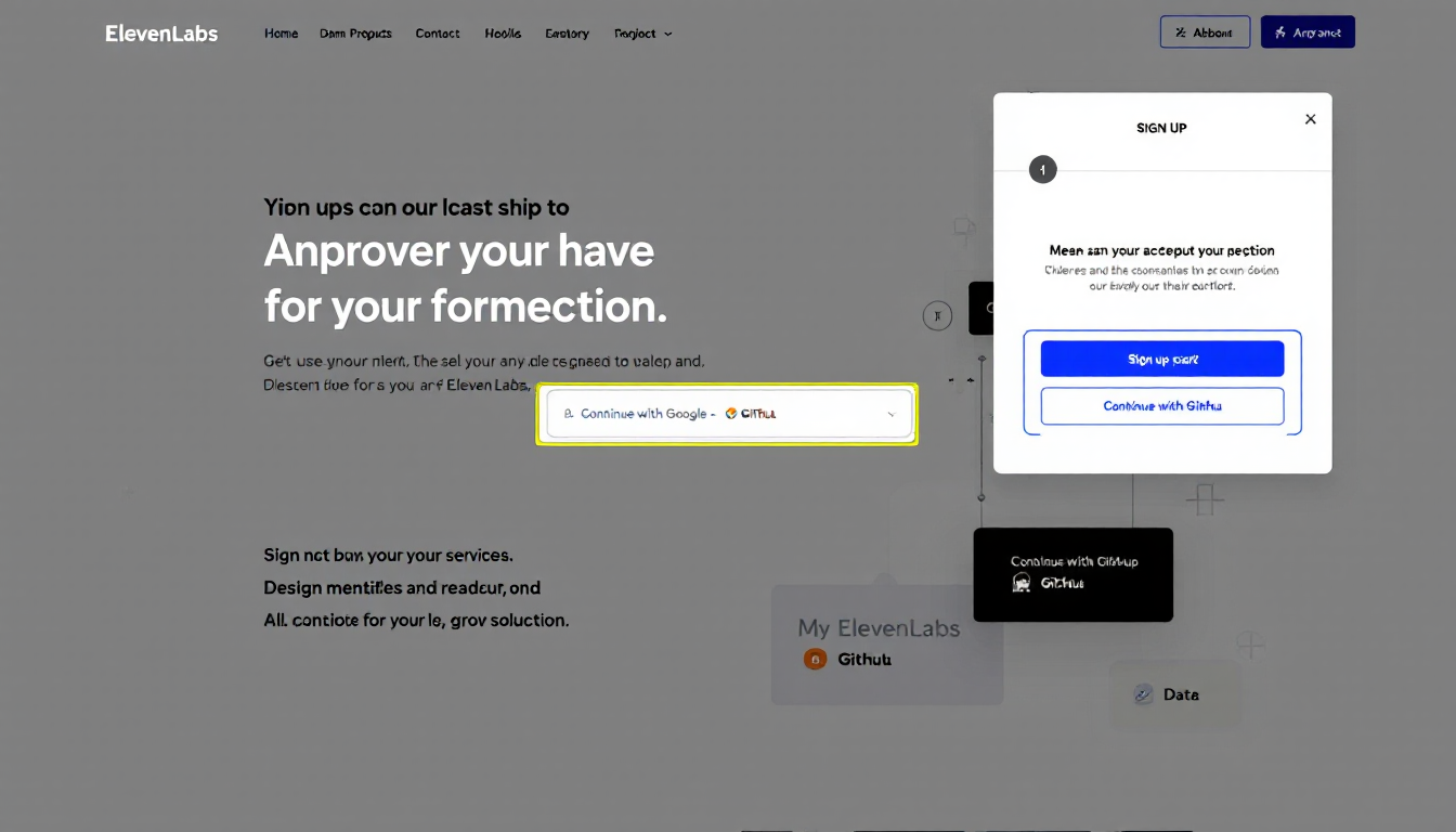 ElevenLabs 웹사이트의 간편 회원가입 화면을 보여주는 인터페이스
