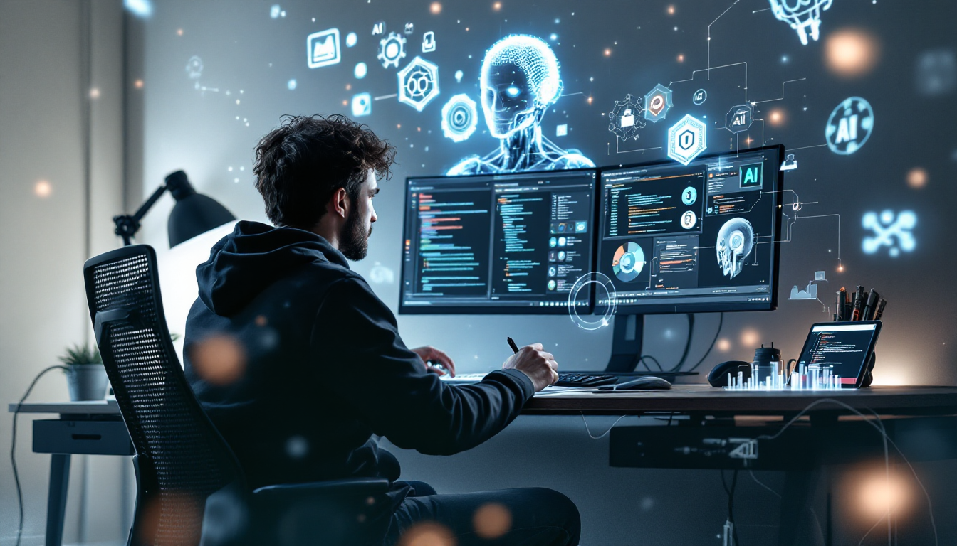 유니티 엔진과 AI가 결합된 최신 게임 개발 환경을 표현한 이미지