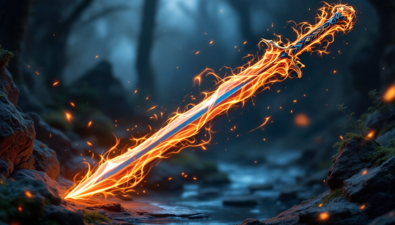 AI 프롬프트로 생성된 판타지 아이템 '용의 숨결이 깃든 검'과 설명